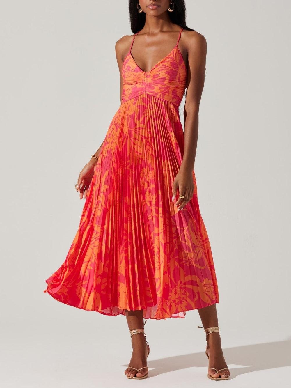 Erica | Abito Midi Plissettato Elegante Stampa Floreale Chic Costiero