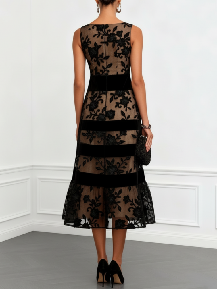 Nienke | Zwarte Tule Midi Jurk ha incontrato Bloemenprint