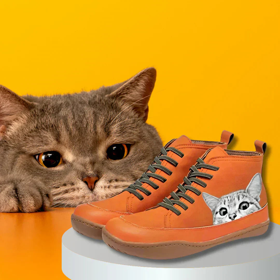 Tessa | Leren Enkellaarsjes voor Kattenliefhebbers