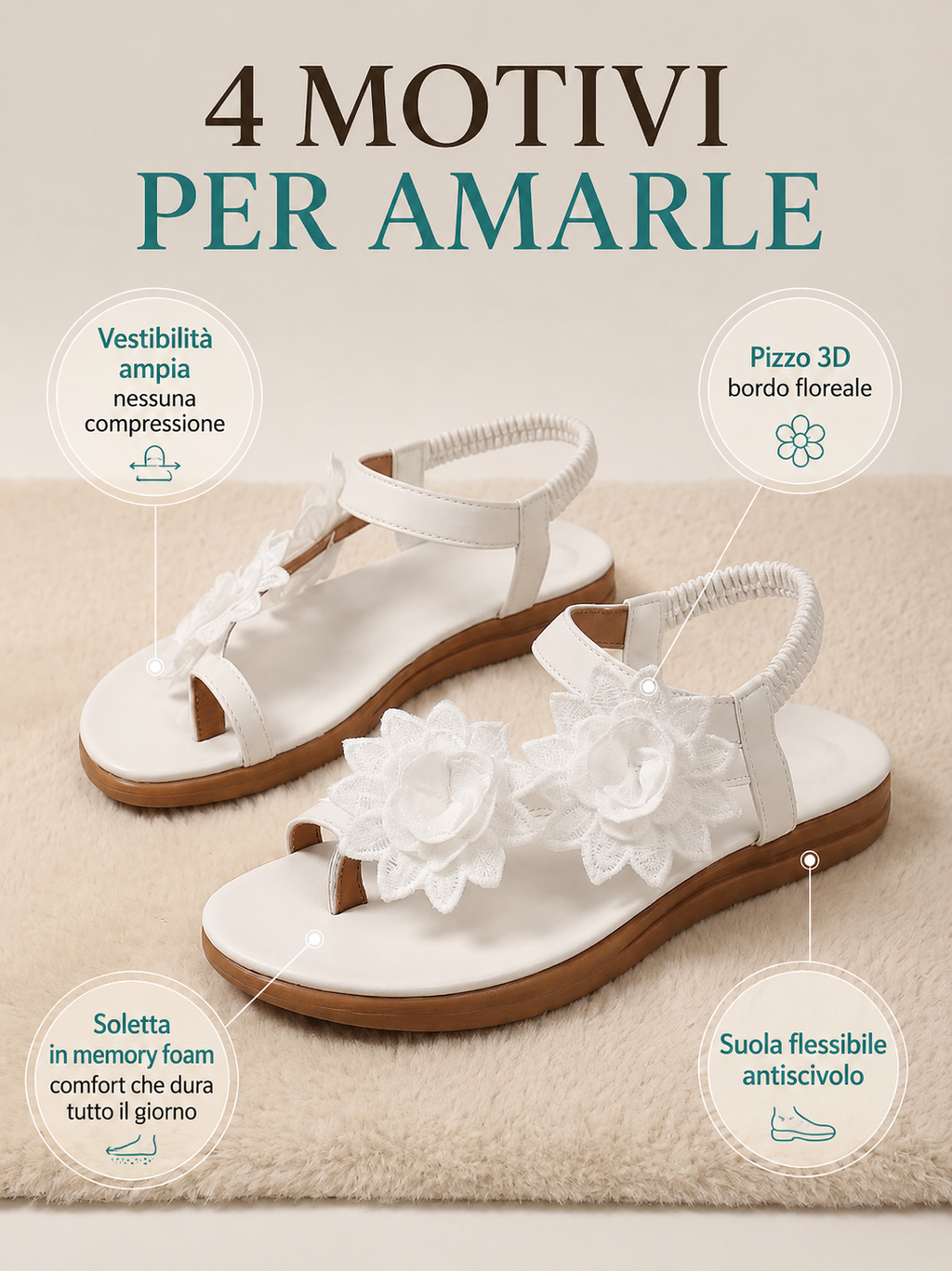 Florea | Sandali Ortopedici con Fiori Applicati