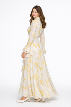 Marijke | Beige asimmetrico Maxi Jurk con stampa