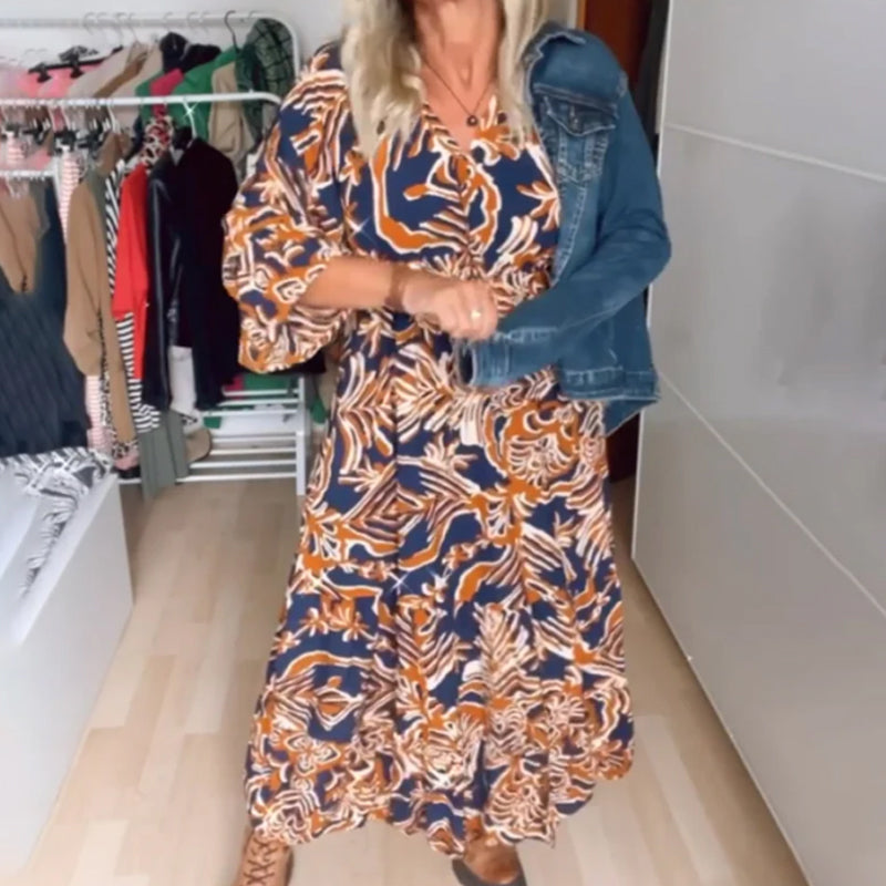 Maxi-jurk con bedrukte v-hals