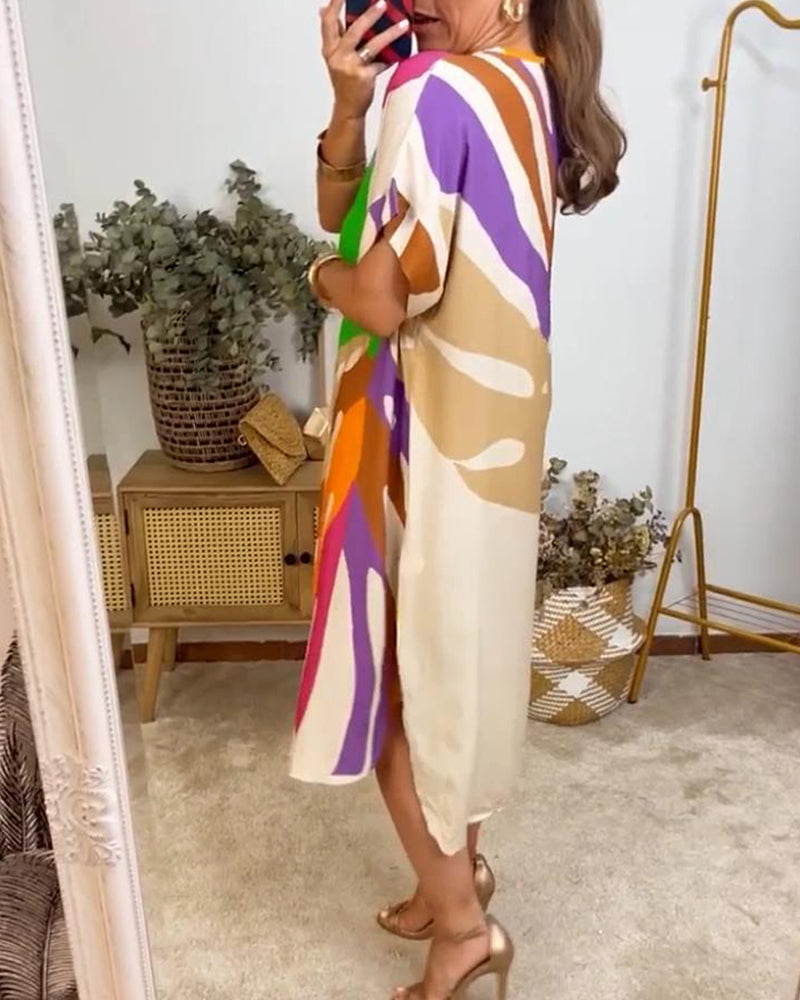 Noor | Casual Jurk met Kleurrijke Bladprint