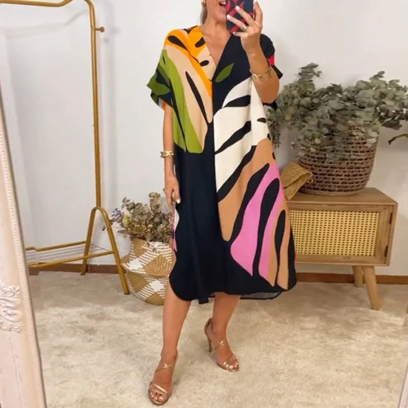 Noor | Casual Jurk met Kleurrijke Bladprint