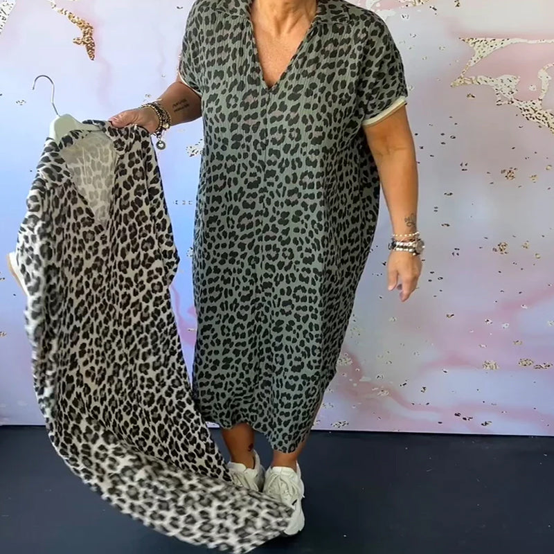 Fleur | V-hals Jurk met Luipaardprint