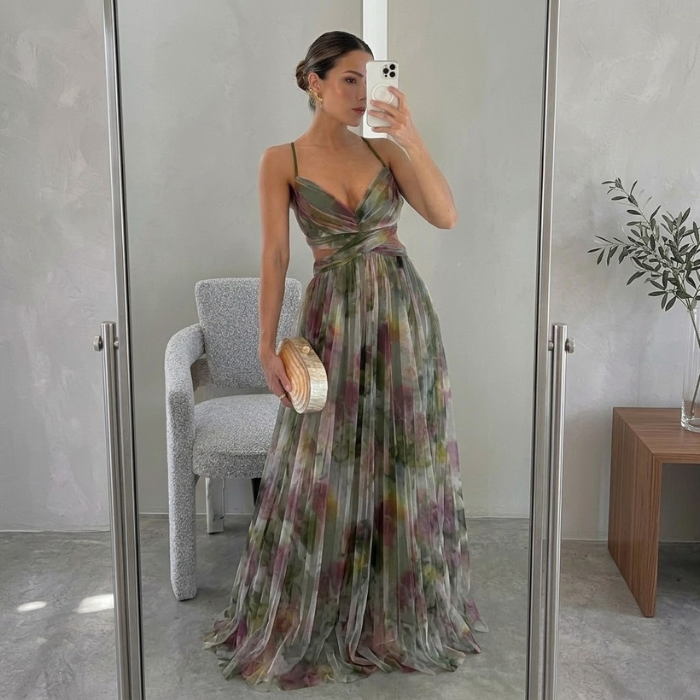 Nadine™ – Fortryllende lang kjole con blomsterprint