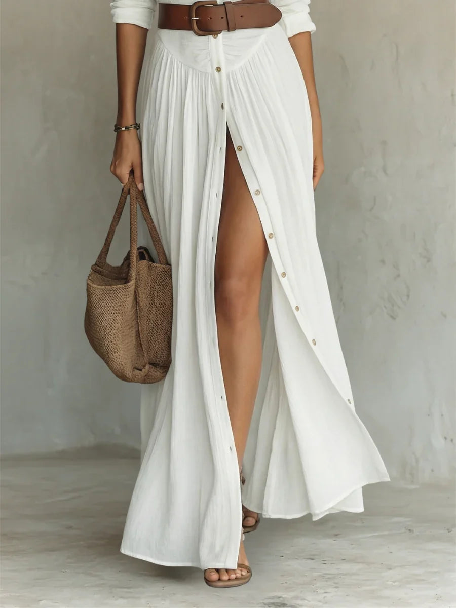 Fiorenza | Abito Maxi con Collo Scollato e Maniche Lunghe