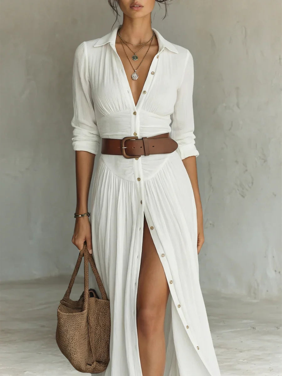 Fiorenza | Abito Maxi con Collo Scollato e Maniche Lunghe