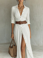 Fiorenza | Abito Maxi con Collo Scollato e Maniche Lunghe