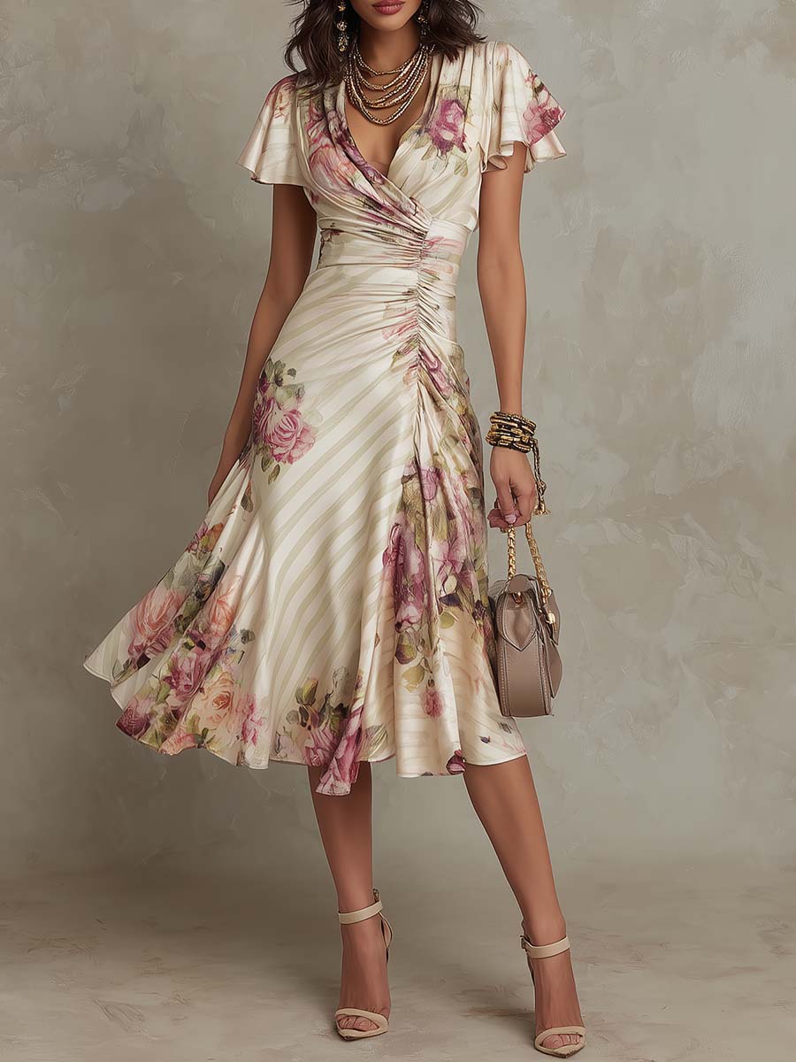 Margherita | Abito midi vintage in raso floreale