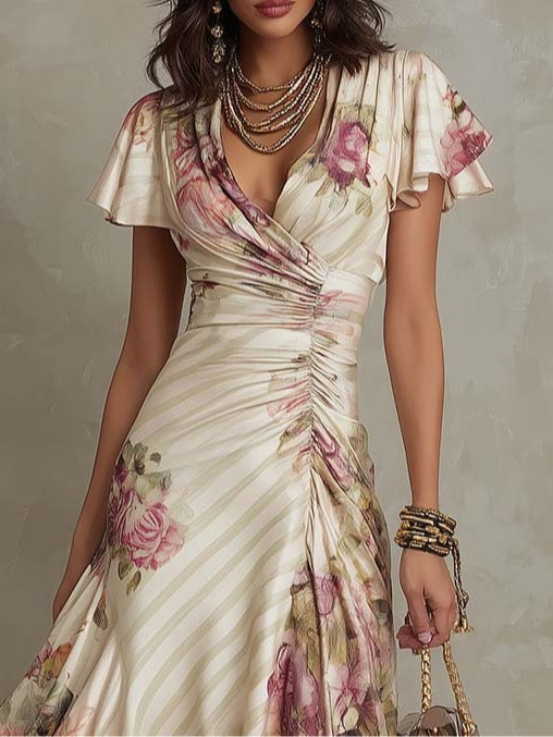 Margherita | Abito midi vintage in raso floreale
