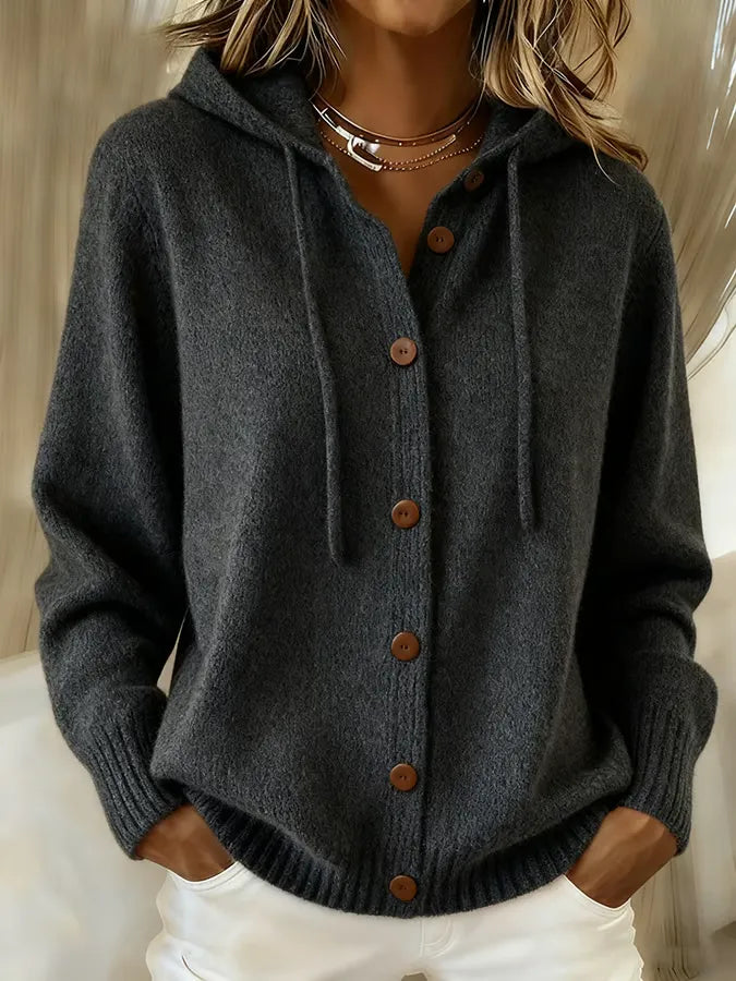 Barbara | Cardigan Morbido con Cappuccio e Bottoni