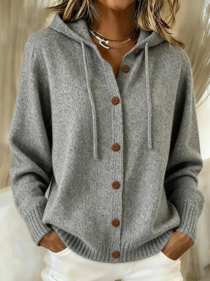 Barbara | Cardigan Morbido con Cappuccio e Bottoni