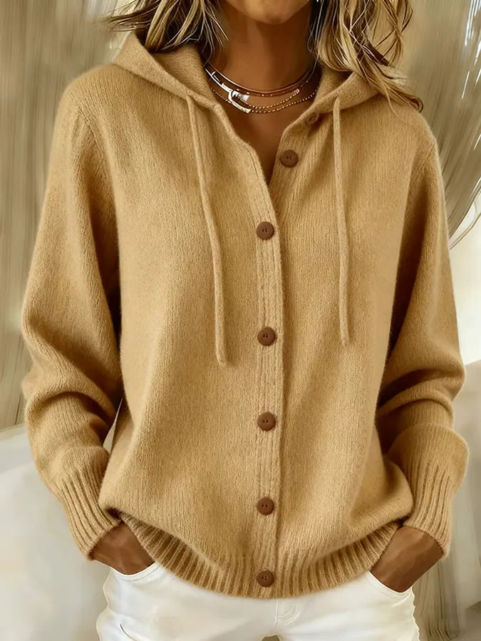 Barbara | Cardigan Morbido con Cappuccio e Bottoni