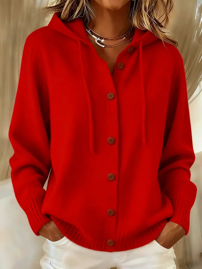Barbara | Cardigan Morbido con Cappuccio e Bottoni