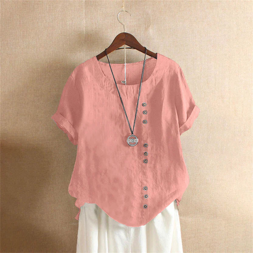 Damesblouse van lino con bottoni decorativi