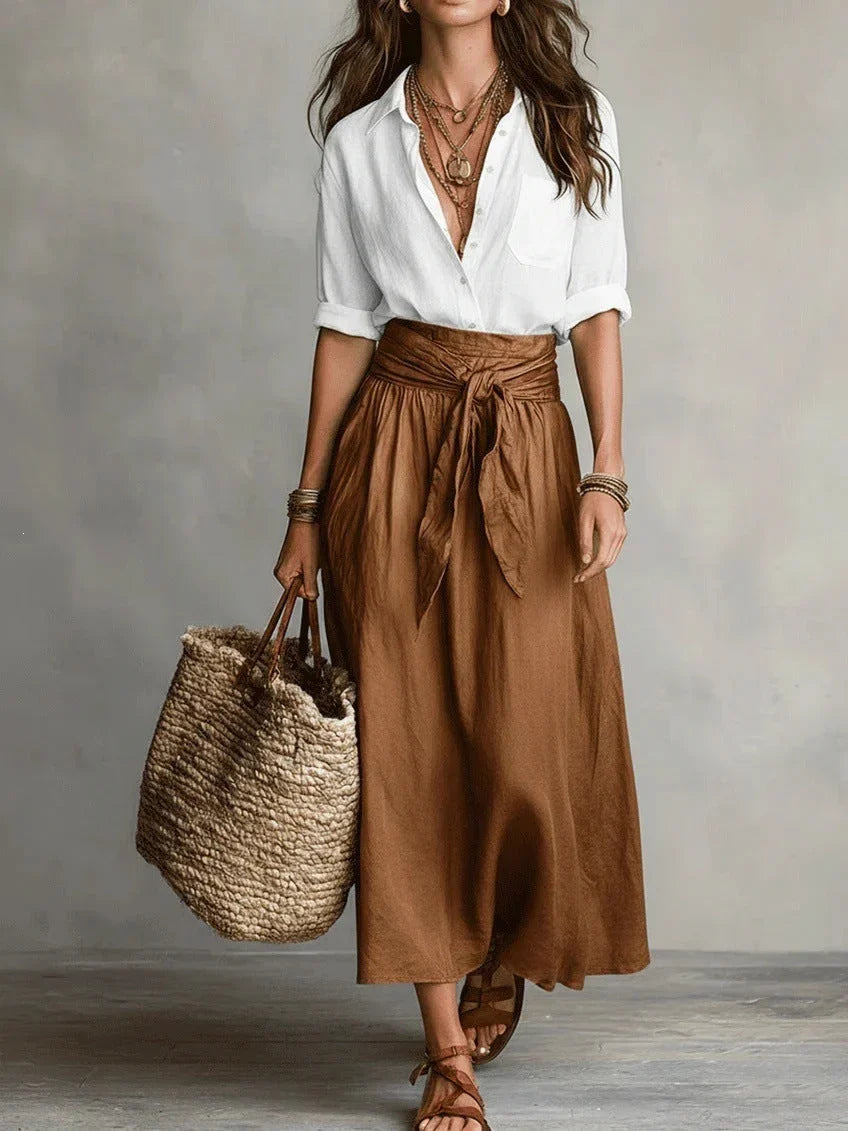 Vida | Completo Elegante Blusa Nera e Gonna Midi