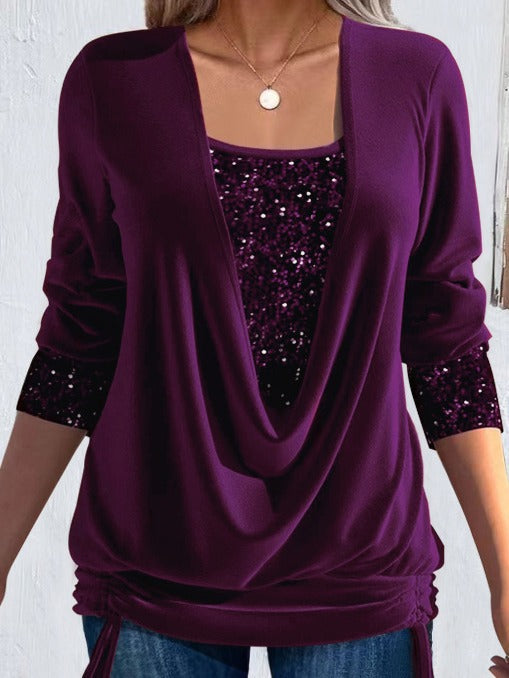 Ariellea™ – Blu, camicetta drappeggiata con fiori di seta