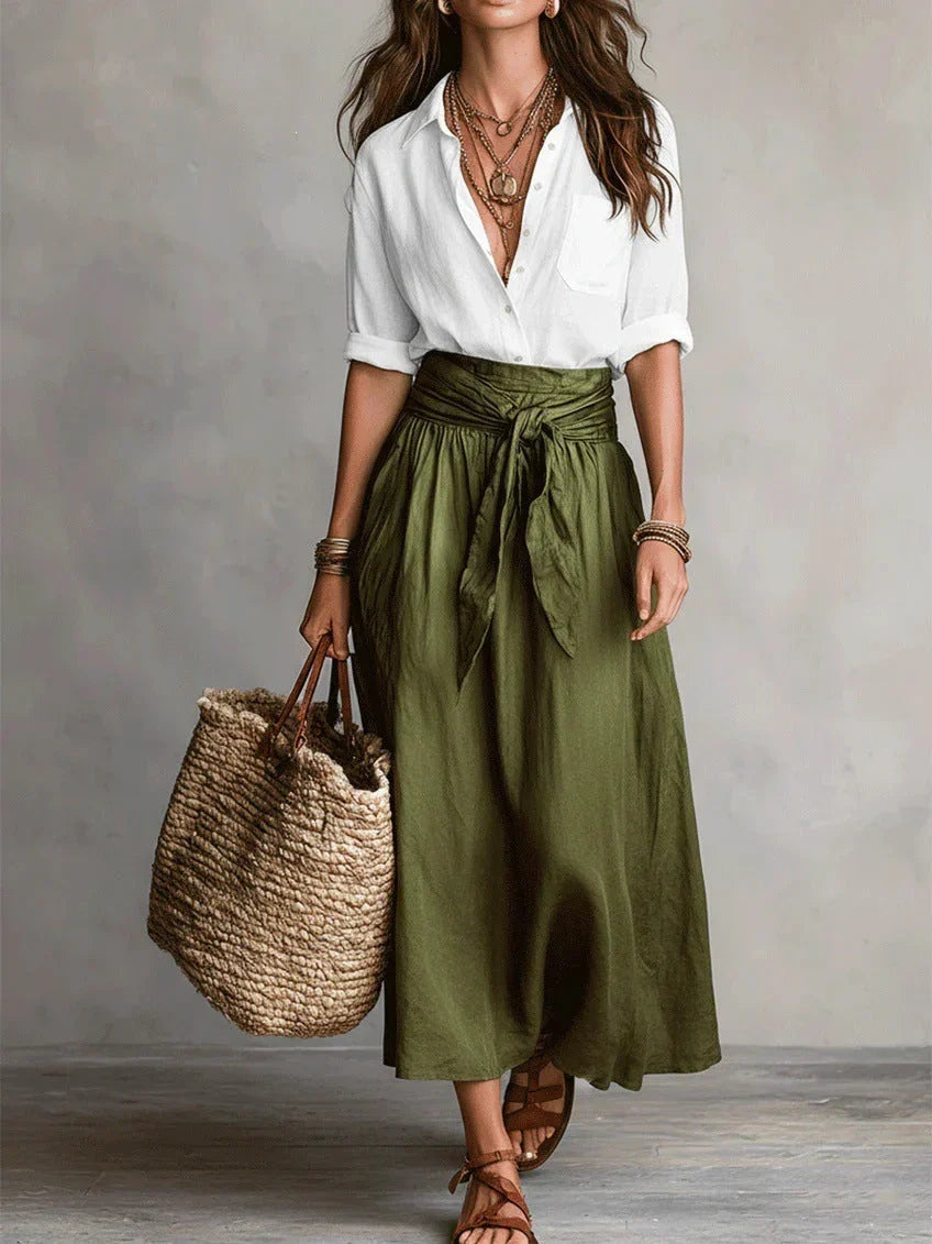 Vida | Completo Elegante Blusa Nera e Gonna Midi