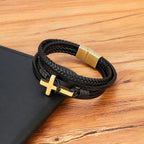 Heren Gevlochten Leren Kruisarmband