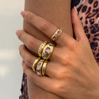 Set van 6 Goudkleurige Ringen met Paarse Zirkoon – Verstelbaar & Luxe Afwerking