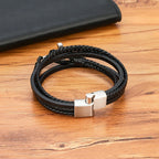Heren Gevlochten Leren Kruisarmband