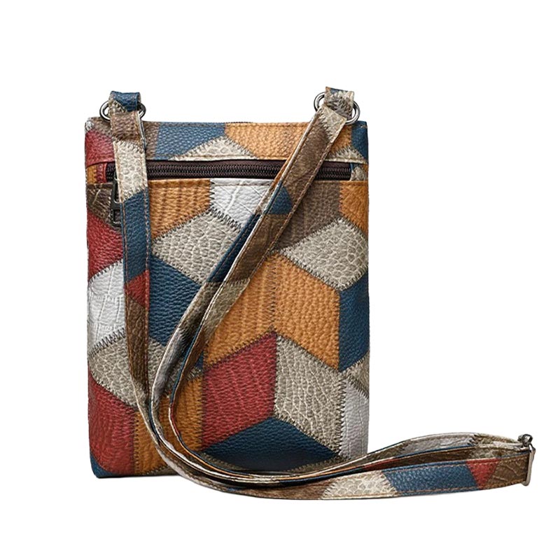 Borsa a Tracolla Colorina con Pompon – Motivo Geometrico Multicolore