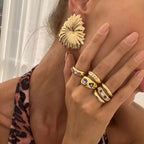 Set van 6 Goudkleurige Ringen met Paarse Zirkoon – Verstelbaar & Luxe Afwerking