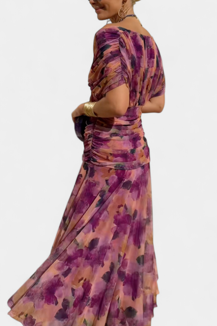 Lotte | Lange Jurk met Bloemenprint en V-halslijn