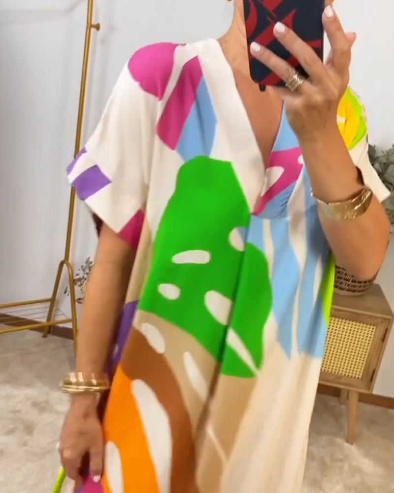 Noor | Casual Jurk met Kleurrijke Bladprint