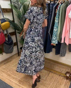 Sophie | Lange Jurk met Korte Mouwen en Bloemenprint