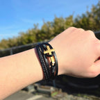 Heren Gevlochten Leren Kruisarmband