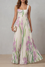 Viviana | Abito Maxi Plissettato Floreale Acquerellato