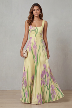 Viviana | Abito Maxi Plissettato Floreale Acquerellato