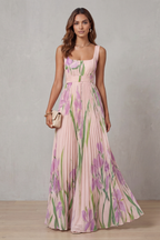 Viviana | Abito Maxi Plissettato Floreale Acquerellato