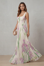 Viviana | Abito Maxi Plissettato Floreale Acquerellato