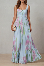 Viviana | Abito Maxi Plissettato Floreale Acquerellato