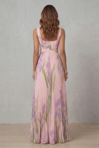 Viviana | Abito Maxi Plissettato Floreale Acquerellato