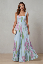 Viviana | Abito Maxi Plissettato Floreale Acquerellato