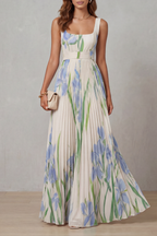 Viviana | Abito Maxi Plissettato Floreale Acquerellato