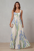 Viviana | Abito Maxi Plissettato Floreale Acquerellato