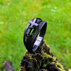 Heren Gevlochten Leren Kruisarmband