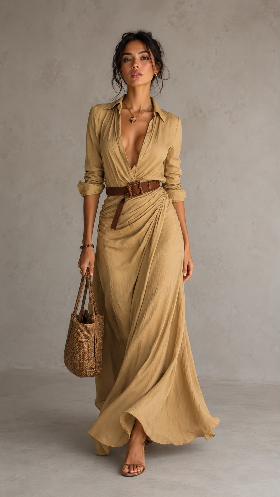 Ludmilla | Abito Maxi Camicia con Cintura