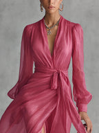 Beatrice | Abito lungo in elegante chiffon con scollatura a V e vita da annodare