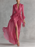 Beatrice | Abito lungo in elegante chiffon con scollatura a V e vita da annodare