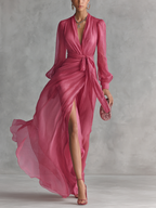Beatrice | Abito lungo in elegante chiffon con scollatura a V e vita da annodare