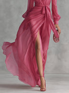 Beatrice | Abito lungo in elegante chiffon con scollatura a V e vita da annodare