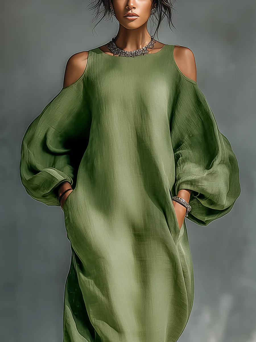 Anika | Abito Maxi con Maniche a Sbuffo Verde