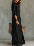 Alessia | Abito maxi morbido nero con bottoni