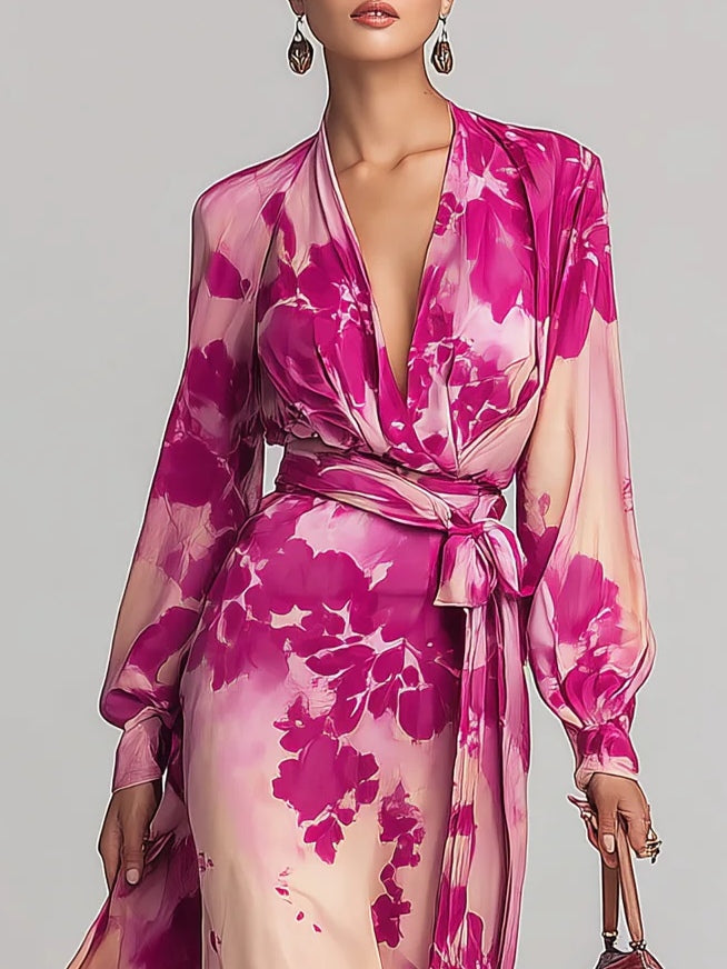 Giulia | Maxi Abito Floreale con Scollo a V e in Vita